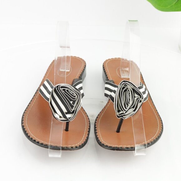 Talbots Womens Sandals Size 9 Black White Crossgrain Ribbon Thong Flip Flops - Picture 13 of 13